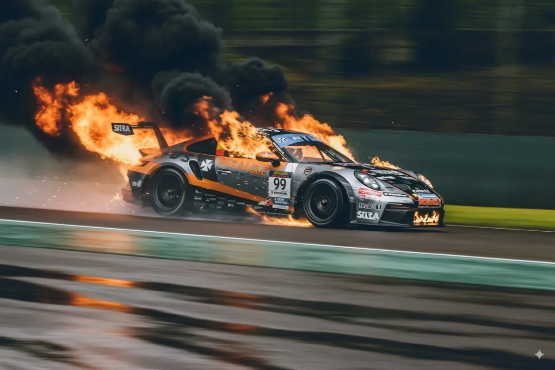 Car on fire - after
